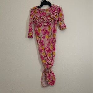 Rockin Royalty Pink/Yellow Floral Ruffle Infant Knot Gown